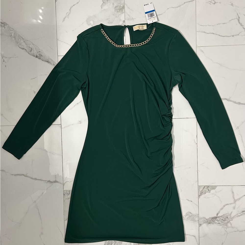 MICHAEL Michael Kors Green Ruched Asymmetrical Cocktail Dress